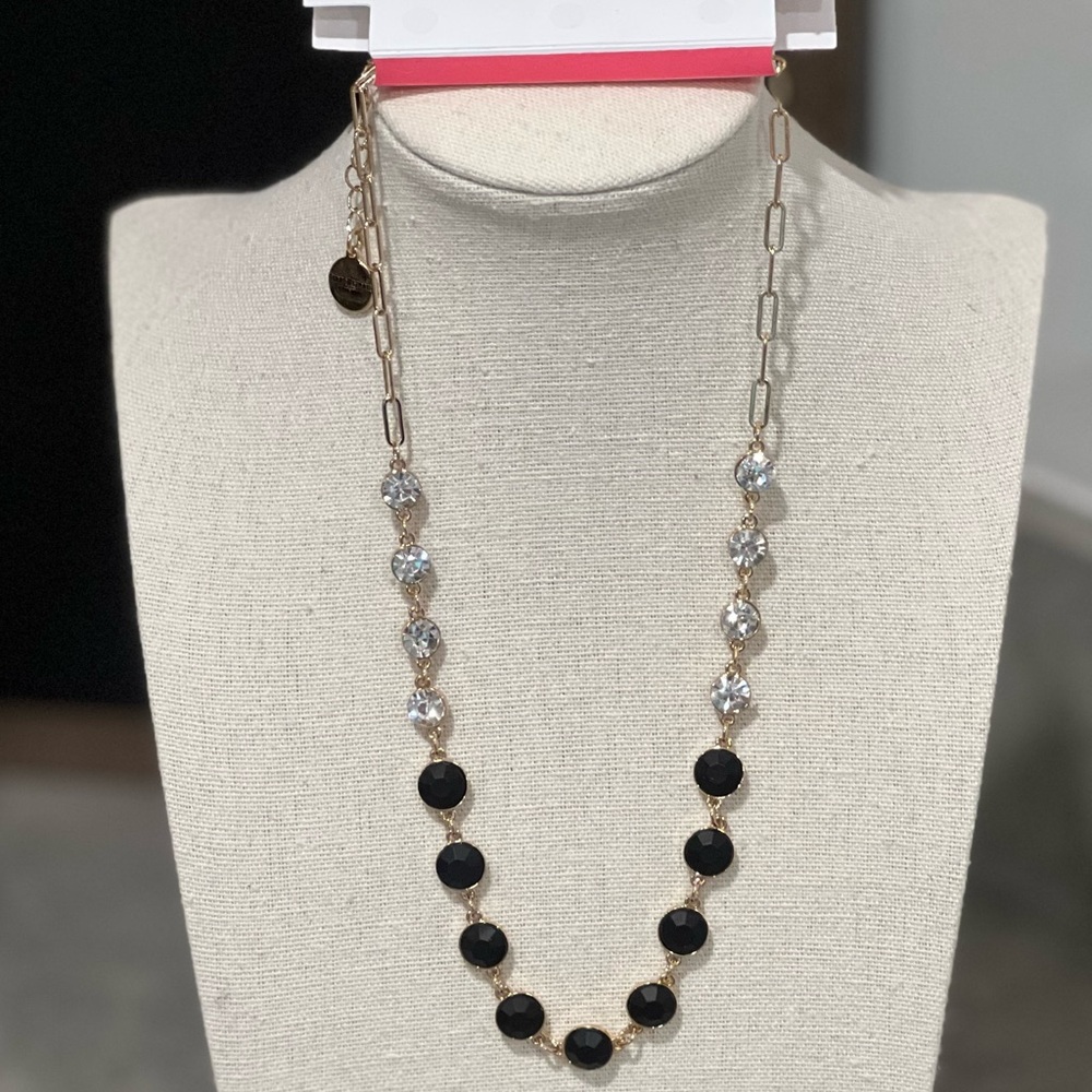 Isaac Mizrahi Necklace! Gold with Black and Clear Crystals! Brand New!